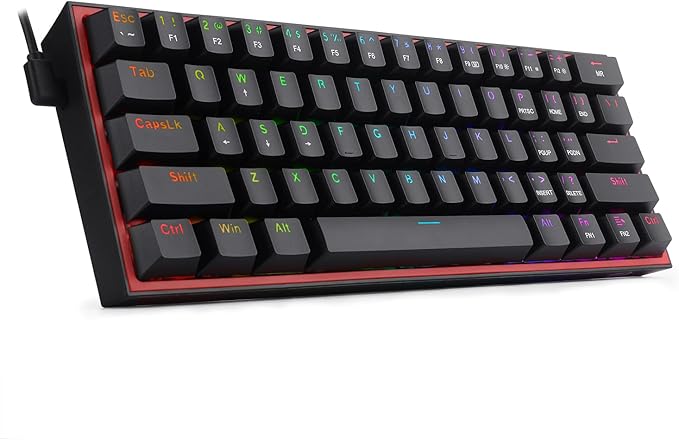 Redragon K617 Fizz 60% Wired RGB Gaming Keyboard, 61 Keys Hot-Swap Compact Mechanical Keyboard w/ 16.8M RGB Backlight, Red Inner Design, Programmable Linear Red Switch, Pro Software