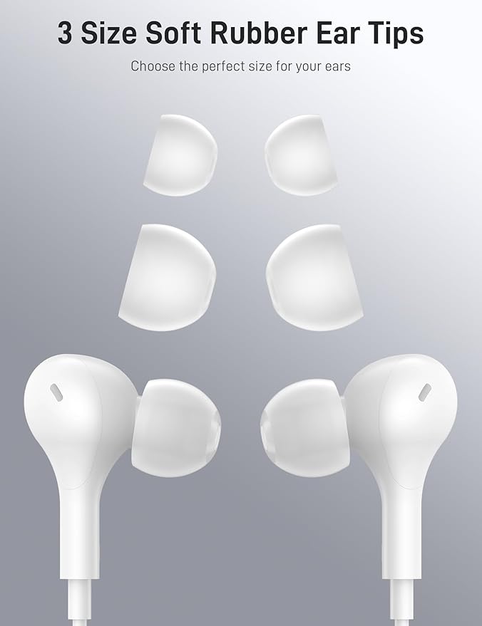 iMangoo for Apple MFi-Certified Headphones for Lightning Wired Earbuds Magnetic Ear Buds with HiFi Bass,3 Ear Tips Mic Corded Earphones for Gym, Commuting for iPhone 14 Plus 13 12 11 Pro Max White