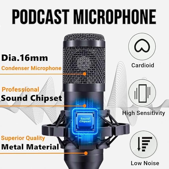 Podcast Equipment Bundle for 2, V8s DJ Mixer Voice Changer with BM-800 Podcast Microphone Bundle - Studio Condenser Microphone Perfect for Podcasting, Recording, Singing, Streaming and Gaming