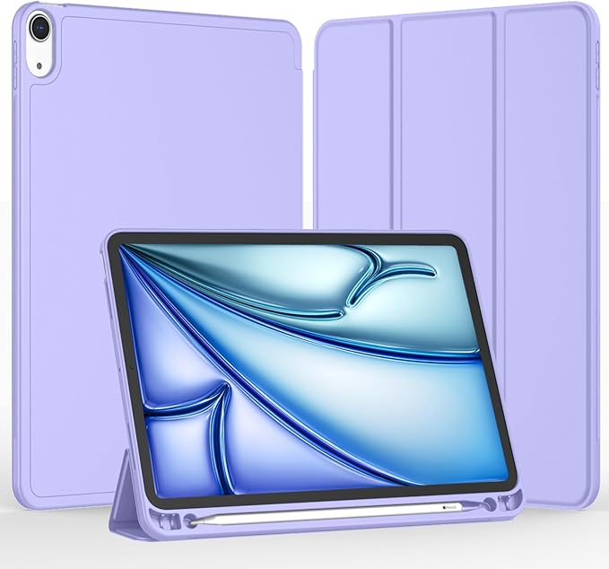 iMieet iPad Air 11 Inch Case M4/M3/M2(2026/2025/2024), iPad Air 5th/4th Generation Case 2022/2020 10.9 Inch with Pencil Holder,Trifold Stand Smart Case with Soft TPU Back(Light Purple)