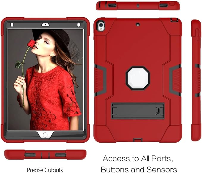 Case for iPad Air 3 10.5" 2019,for iPad Pro 10.5 inch 2017 Case,3 in 1 Hybrid [Soft&Hard] Heavy Duty Rugged Stand Shockproof Anti-Slip Anti-Scratch Full-Body Protective Case,Red/Black