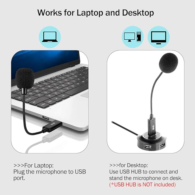 Mini USB Microphone for Laptop and Desktop Computer, with Gooseneck & Universal USB Sound Card, Compatible with PC and Mac, Plug & Play, Ideal Condenser Mic for Remote Work, Online Class