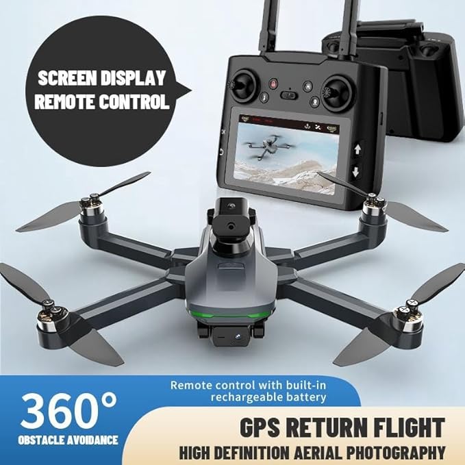GPS Drone with 4K Dual Camera for Adults, FPV RC Quadcopter with 4.5" Large Screen Remote Control, Brushless Motor, Auto Return Home, Follow Me, 2 Batteries and Carrying Case