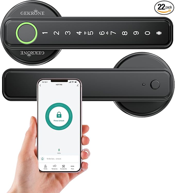 Fingerprint Smart Lever Lock TUYA APP Control Keyless Entry Bluetooth Touchscreen Indoor Handle Biometric Electronic Digital Door Knob with Keypad Suitable for Hotel Office Apartment Bedroom