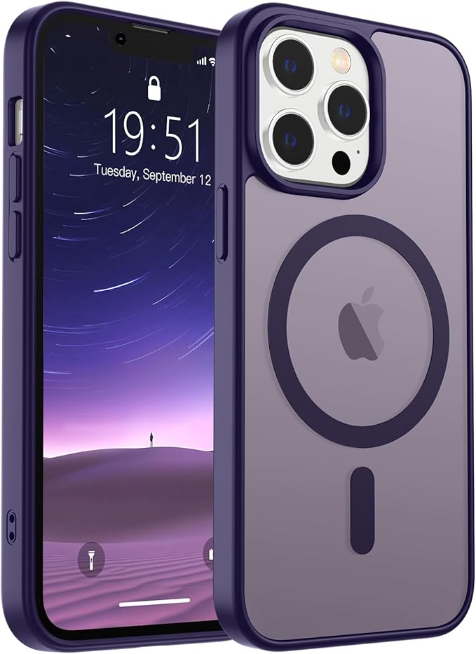 SUPFINE Magnetic for iPhone 13 Pro Case (Compatible with MagSafe) (Military Grade Drop Protection) Translucent Matte Shockproof with Anti-Fingerprint Phone Case,Dark Purple