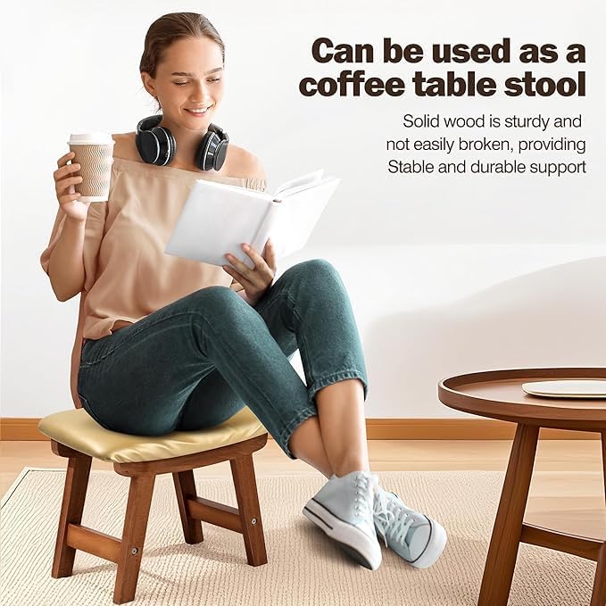 Sosola Foot Stool with Leather Cover,Foot Rest Made of Wooden for Couch,Bench,Sofa,Under Office Desk (Golden)