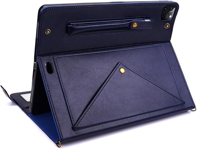 Handbag Case for iPad Pro 11-inch M5 M4 (2025/2024) - Techcircle Folio Stand iPad Crossbody Wallet Case with Pencil Holder, Hand Strap+Shoulder Strap Protective Cover, Navy