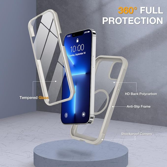 Miracase for iPhone 13 Pro Case 6.1",Full-Body Protection,Clear Bumper Case with Built-in 9H Tempered Glass Screen Protector,Military-Grade Drop Protection Outdoor Phone Case for 13 Pro,Titanium