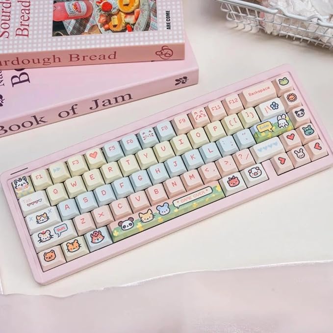 PBT Keycap Set-Cherry Profile Keycaps Cute Pink keycaps 60% 75% 100%, Dye Sub Cute Animal Theme Keyboard caps,118 Key Custom Key caps for Gateron MX Switches Mechanical Keyboard
