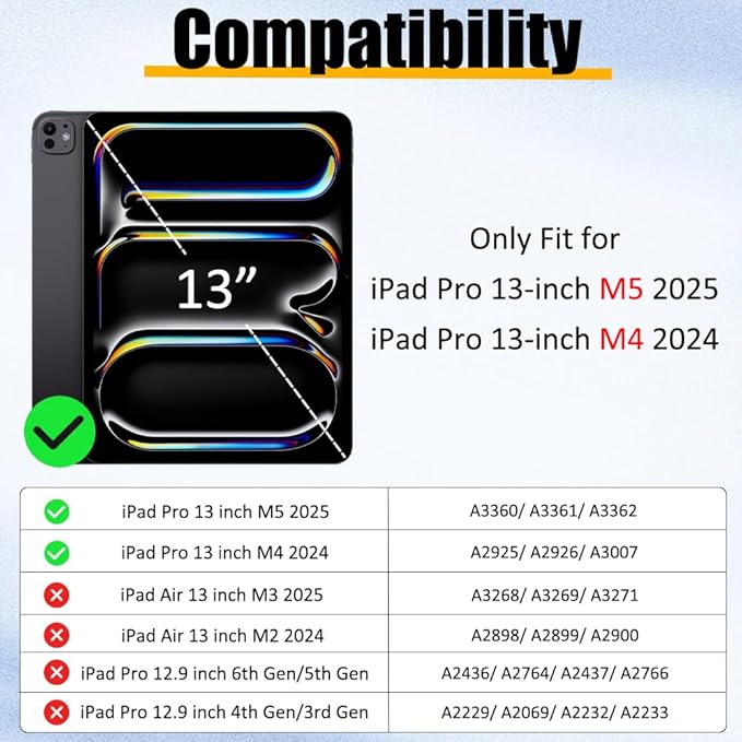 BRAECNstock for Apple iPad Pro 13 inch Case M5 2025 / M4 2024, Shockproof Protective with Pencil Holder, [360 Rotating Hand Strap & Stand], Shoulder Strap, Case for iPad Pro 13, Black