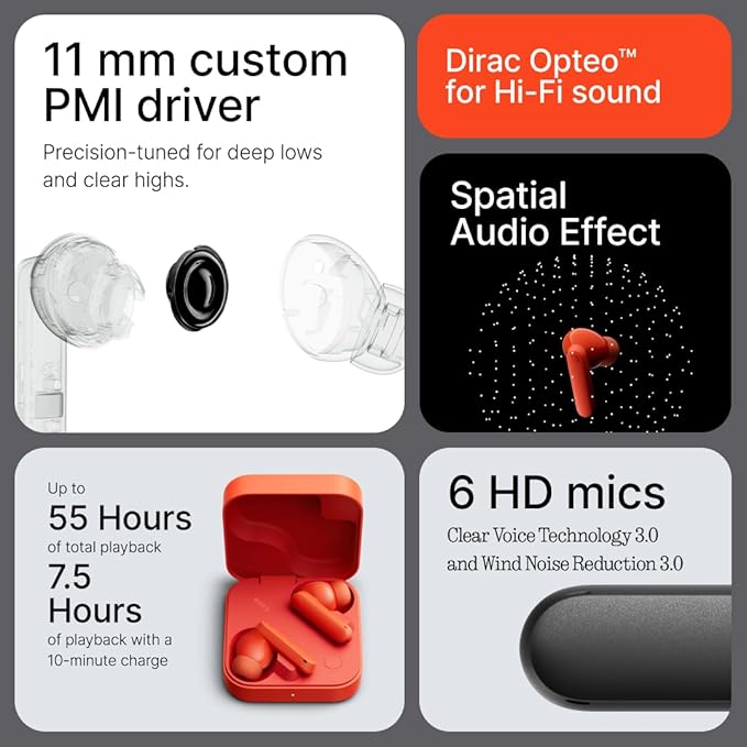CMF by Nothing Buds 2 48dB Hybrid ANC True Wireless Earbuds, Strong and Comfort Noise Cancelling, Ultra Bass and Dirac Sound, in-Ear Detection, 55H Playtime, 6ENC Mics, Bluetooth 5.4 Light Orange