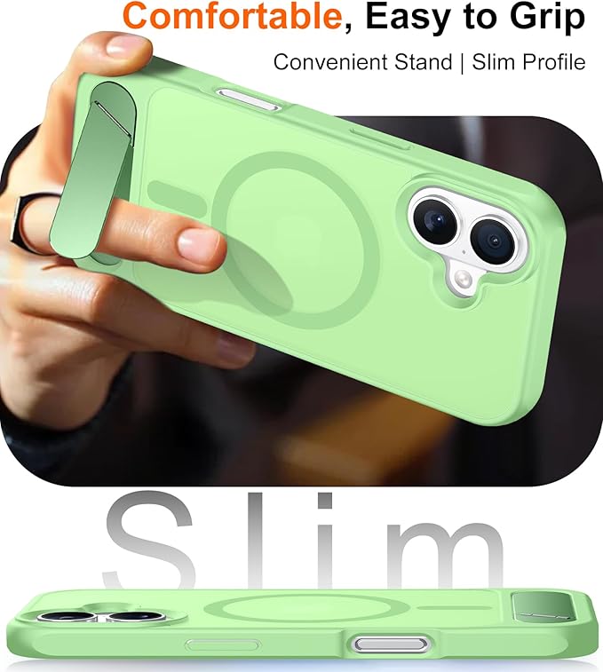 Magnetic Compatible with iPhone 16 Case, [Built-in Invisible Kickstand][Compatible with MagSafe][Military Grade Shockproof] Slim Translucent Matte Phone Case for iPhone 16 6.1"