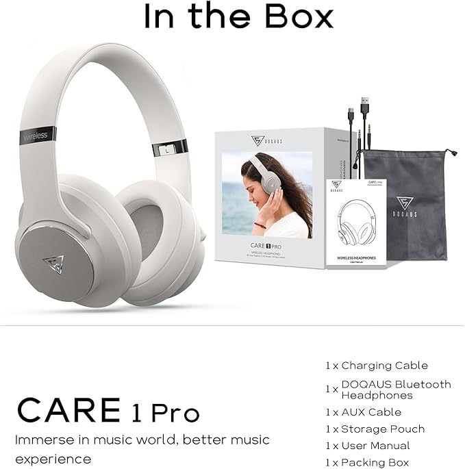 DOQAUS Bluetooth Headphones Over the Ear Wireless with 90H Playtime & 3 EQ Modes, HiFi Deep Bass, Premium Memory Foam & Mic for Travel, Home and Commuting