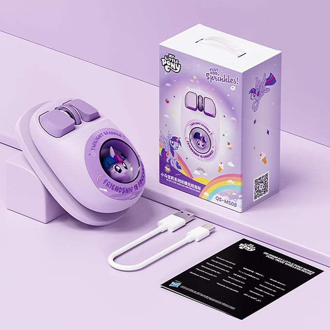 My Little Pony Wireless Mouse - Twilight Sparkle Edition, 3D Character Design Silent Click Mouse with 1600 DPI, Dual-Mode (2.4GHz/Bluetooth), Ergonomic for Mac/Windows