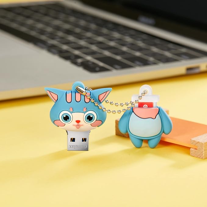 USB Flash Drives,Waterproof Silicone USB2.0 High Speed Thumb Memory Stick Pen Date Storage Pendrive U Disk (16GB,Cyan Cat)