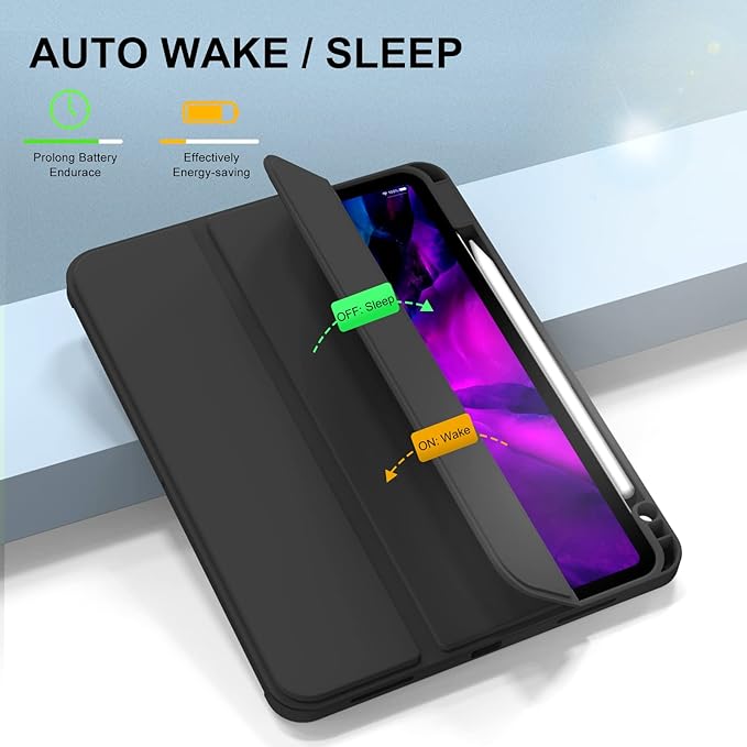 KENKE for iPad Pro 11 Inch Case 4th/3rd/2nd/1st Generation 2022/2021/2020/2018 Magnetic Attachment 2nd Pencil with Right Side Pencil Holder Soft Slim PU Cover Auto Wake/Sleep (Black)