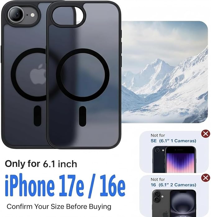 Eastinbox Magnetic Shockproof for iPhone 17e & iPhone 16e Case [Compatible with MagSafe] [Military-Grade Protection] Anti-Yellowing, Matte Protective Phone Case for iPhone 17 e/16 e 6.1", Black