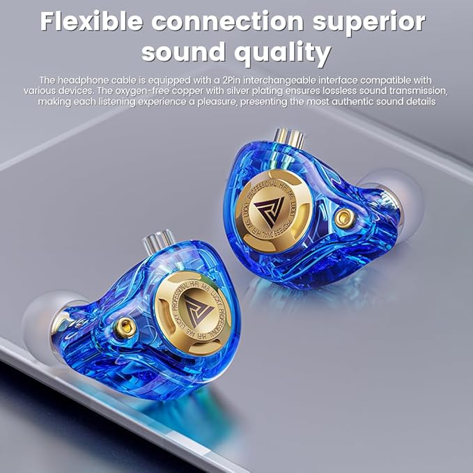 Qkz Ak6 Lucky in Ear Monitor, HiFi Wired Earbuds, Tunable Sound Wired Headphones Gaming Earbuds with 3-Level Adjusting Switch, Detachable Cable for Music Gaming Video Calling (Blue)