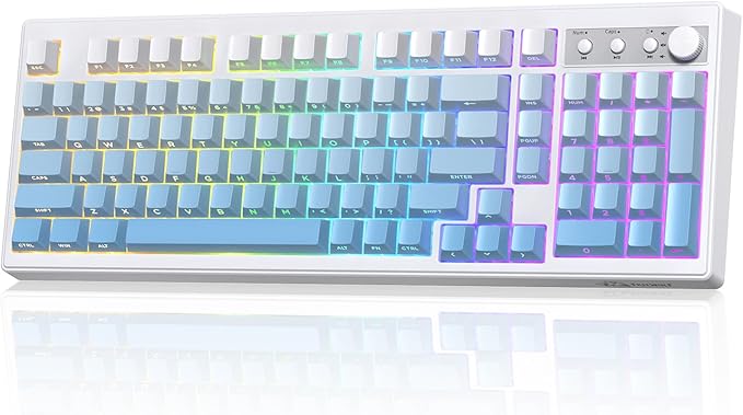 ZIYOU LANG K100 Wireless Gaming Keyboard,99 Keys Tri-Mode BT/2.4GHz/USB-C Creamy Color Keyboard with Number Pad RGB,Media Knob Custom Programmable Computer Keyboards for PC/Mac/Xbox (Blue)