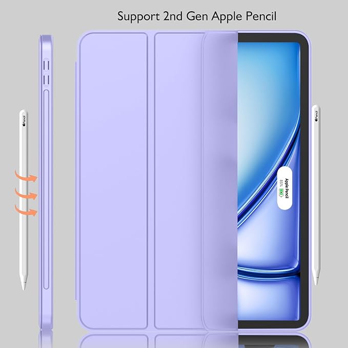 iMieet iPad Air 11 Inch Case M4/M3/M2(2026/2025/2024), iPad Air 5th/4th Generation Case 2022/2020 10.9 Inch with Pencil Holder,Trifold Stand Smart Case with Soft TPU Back(Light Purple)