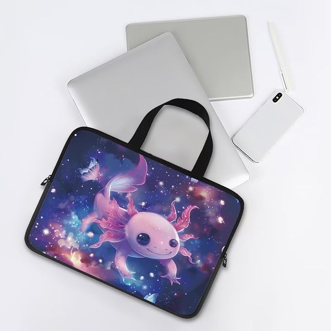 Cute Axolotl 17 Inch Laptop Handle Bag Computer Protect Case Pouch Holder Galaxy Space Notebook Sleeve Neoprene Cover Soft Carring Travel Case for Chromebook Computer Briefcase