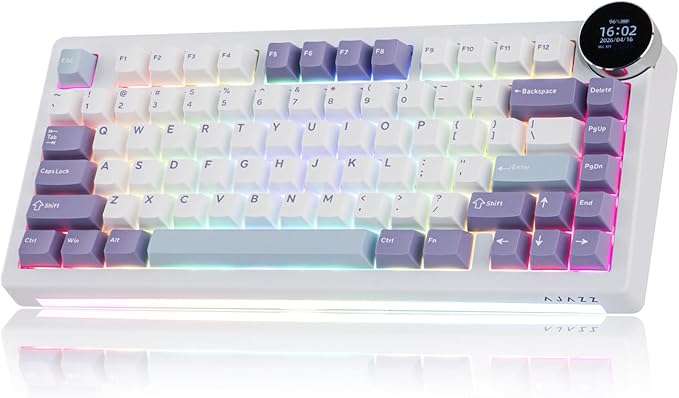 MechLands AJAZZ AK820V2 75% Wireless Gaming Keyboard with 0.9” TFT Display Screen & Knob, Gasket Mechanical Creamy Keyboard with 10000mAh Battery, Hot Swappable, RGB for Win/Mac (White Purple)