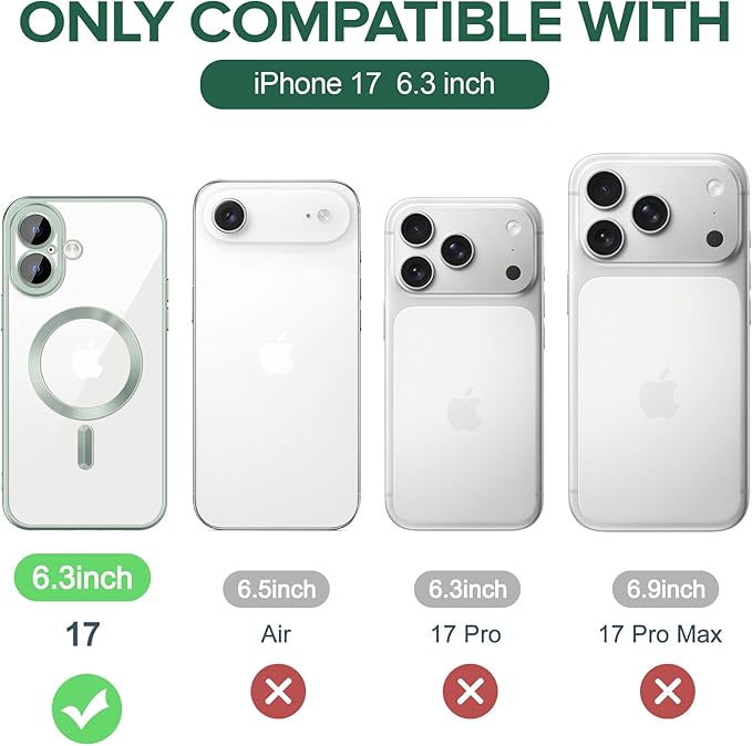 Hython Magnetic Clear for iPhone 17 Case with Camera Lens Protector [Compatible with MagSafe] Luxury Plating Edge Slim Soft TPU Cover Protective Phone Case for iPhone 17 6.3", Matte Mint