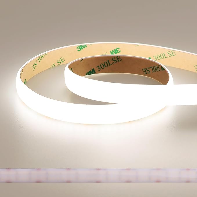 JOYLIT 24V Diffused COB LED Strip Lights Dual Row 16.4FT 560LEDs/M 4000K Natural White Waterproof, CE UL Professional 625LM/FT Super Bright Dotless Dimmable Adhesive LED Tape 12MM Wide 24W/M CRI 92