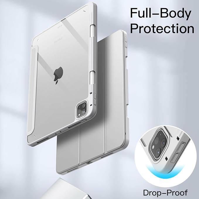 JETech Case ONLY for iPad Pro 11 Inch (2022/2021/2020/2018) with Pencil Holder, Clear Transparent Back Shell Slim Stand Shockproof Tablet Cover, Auto Wake/Sleep (Silver)