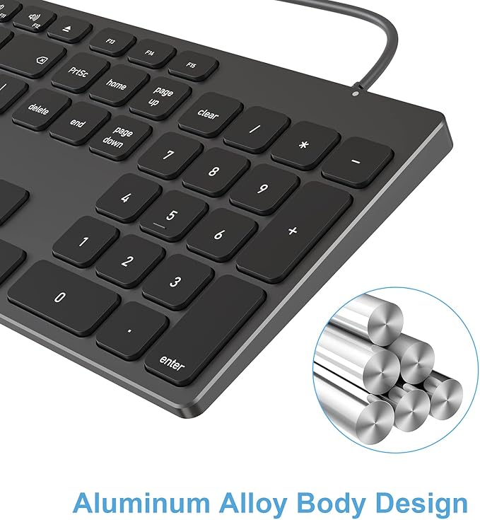 9H Aluminum USB Wired Keyboard with Numeric Keypad for Mac Pro, Mini Mac, iMac, iMac Pro, MacBook Pro/Air, Laptop and PC Computer