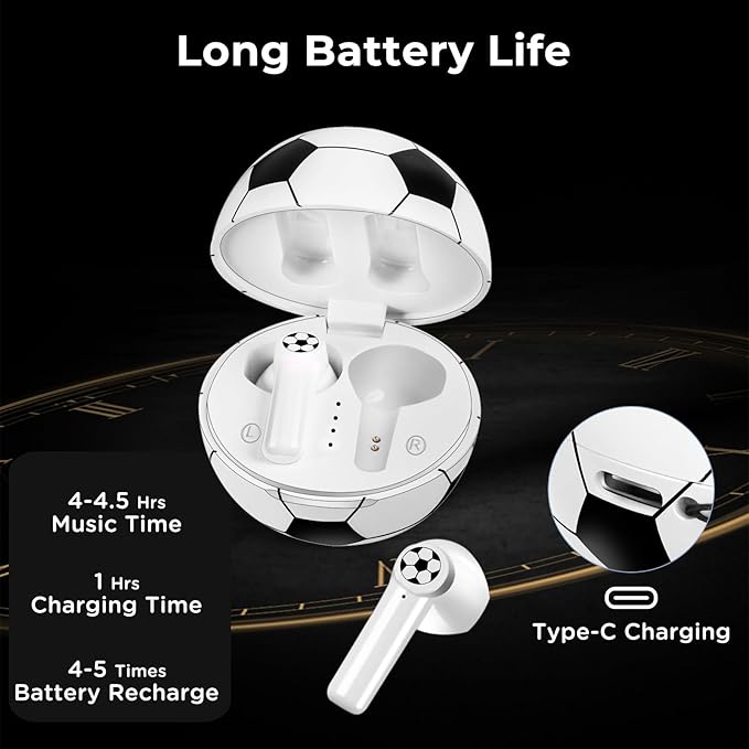 Jekarsy1Pack New Wireless Earbuds Kids with Football Charging Box,Comfortable Fit Ergonomic Design Ear Buds with 40Hrs Playtime,Wireless Bluetooth Earphone for Android iOS Cell Phone Computer Laptop