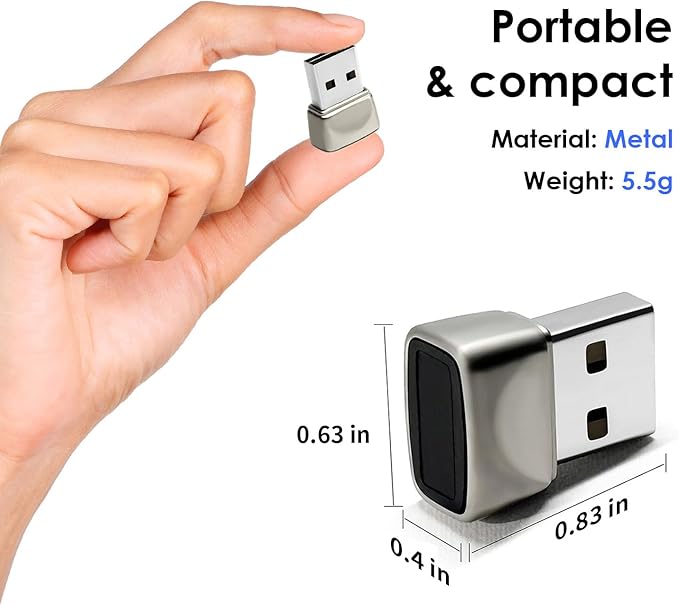 USB Fingerprint Reader for Windows10/11, Windows Hello Mini Fingerprint Scanner,Metal Shell Auto Driver Setup-Windows Password-Free Login for PC Laptop