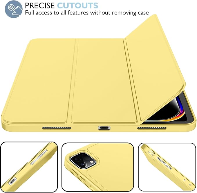 iMieet Case for iPad Pro 11 Inch (M5) 2025 /(M4) 2024 5th Gen, Trifold Stand Smart Cover with Pencil Holder and Soft TPU Back, Auto Wake/Sleep (Yellow)