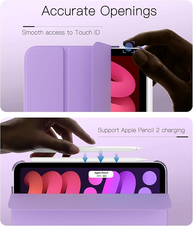 TiMOVO Case for iPad mini 7 A17 Pro 8.3-inch 2024, iPad mini 6th Generation Case, Slim Translucent Hard Back Folio Cover Support Touch ID & Apple Pencil Charging, Auto Wake/Sleep, Lilac