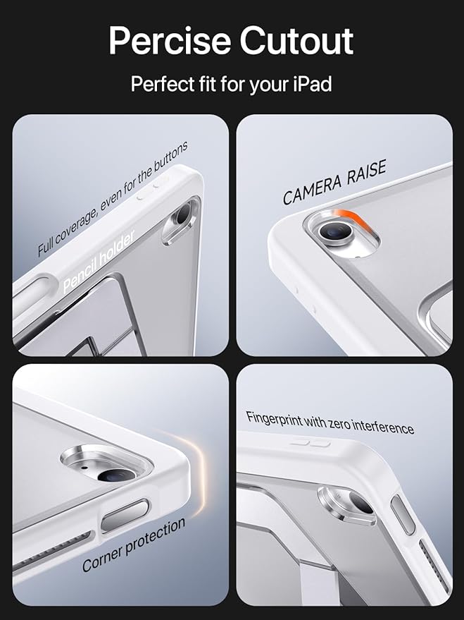 Case for iPad Air 11 inch M4/M3/M2(2026/2025/2024), iPad Air 4/5th Generation, Dual Multi-Angle Adjustable Kickstand Full Protective Case with Built-in Pencil Holder (White, iPad Air 11 inch)