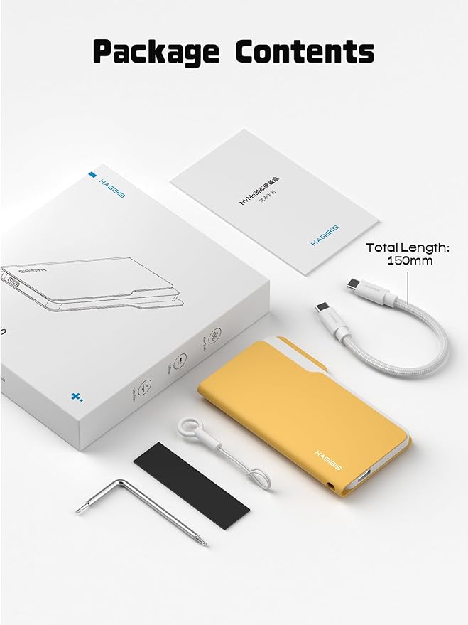 Hagibis SSD Enclosure, Folder Style USB 3.2 Gen2 10Gbps to NVMe PCI-E M.2 SSD Case, M.2 External Hard Drive Enclosure for MacBook Laptop iPad Android iPhone 17 Pro Max (Yellow 2230-2280)