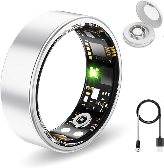Smart Health Ring for Women Men Fitness Tracker with Heart Rate, Blood Oxygen,Sleep Monitoring, Step Counting, IP68 Waterproof for iPhone and Android, No Subscription (Bright Silver, 9)