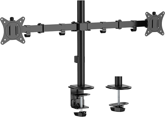 Mount-It! Dual Monitor Stand, Full Motion Desk Mount for 2 Screens up to 32” and 19.8 lbs Each, Tilt Swivel Rotate, VESA 75x75 & 100x100, Adjustable Dual Screen Arm with C-Clamp or Grommet