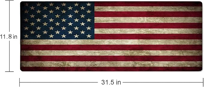Large Gaming Mouse Pad with Stitched Edges, Vintage American Patriotic US Flgas Desk Mat, Extended XL Keyboard Pad, Non-Slip Rubber Base Desk Pad for Keyboard and Mouse, 31.5X11.8 inch