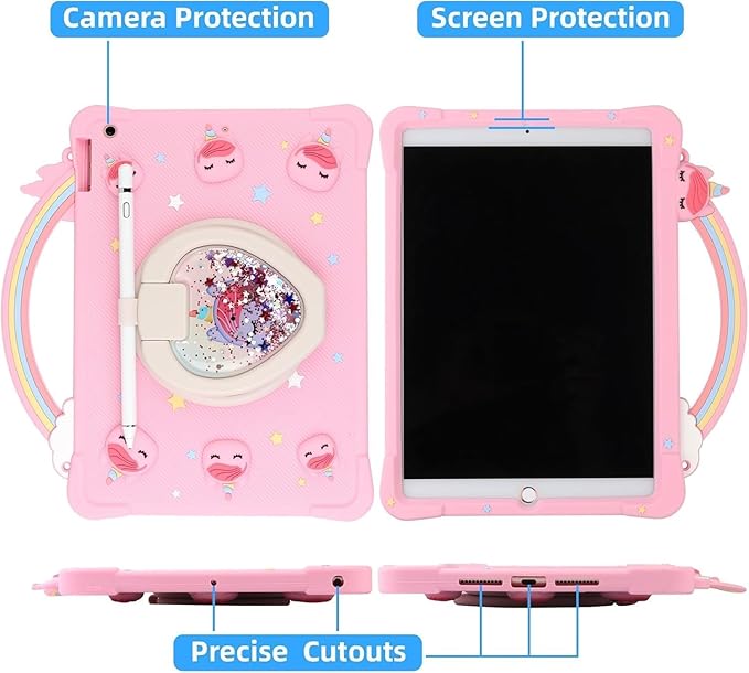 [Super Cute Rainbow Unicorn Case] Cytec Kids Adorable Case for iPad Pro 11 inch (1st, 2nd, 3rd & 4th Gen) 2018/2020/2021/2022 with 360° Rotating Stand