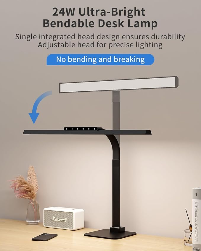 24W LED Desk Lamp, 112 High-Bright Eye-Caring Architect Light, 3000K-6000K Stepless Dimmable Touch Control, Weighted Metal Base, Auto-Dimming & Memory Function for Home Office, Reading, Gaming, Black