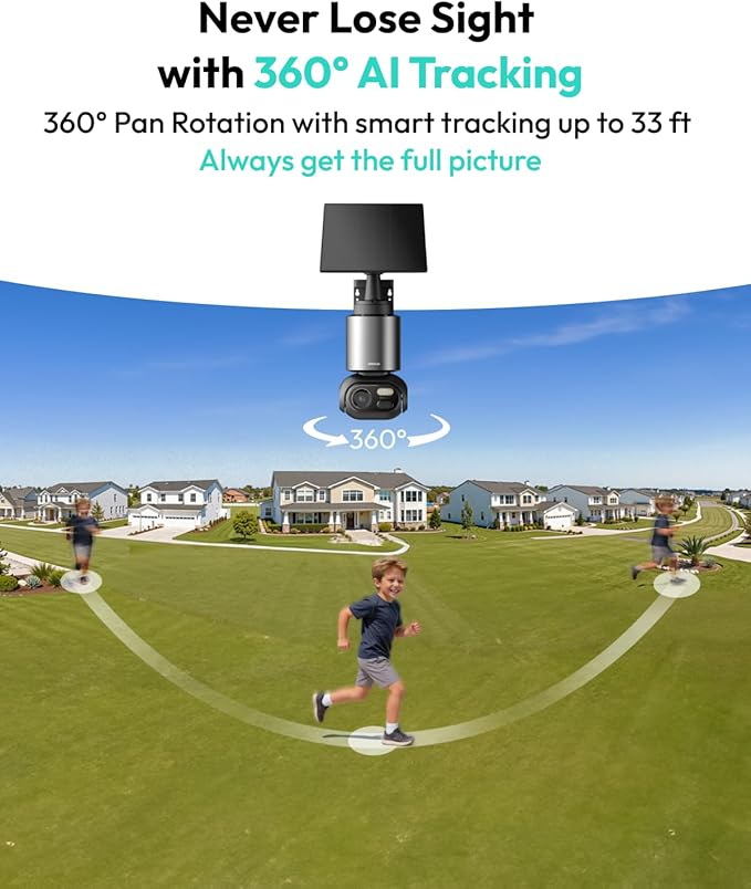 BOTSLAB 4K Security Cameras Wireless Outdoor, Add-On Camera Must Be Connected to Base Station and Cannot Be Used Independently, Solar Outdoor Camera, No Subscription,AI Recognition,360° PT,2.4GHz WiFi