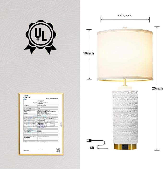 25" H Ceramic Bedside Lamp Set of 2, Boho Nightstand Lamps with Dual USB Ports (A+C), Perfect for Bedroom, Entryway, Hallway and Home Decor