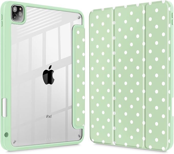Tuiklol for iPad Pro 11 Inch 4th / 3rd / 2nd / 1st Gen (2022 2021 2020 2018) Case -Built-in Pencil Holder Shockproof Cover Clear Transparent Back Shell with Auto Wake/Sleep, Spot-Green