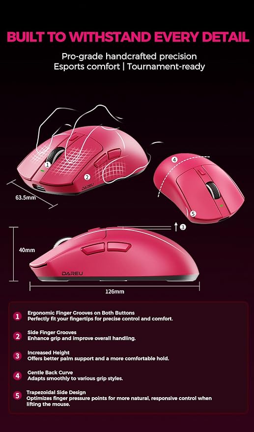 DAREU AE6 Pro Wireless Gaming Mouse, Custom PAW3950 30K Sensor, Wireless/Wired Dual 8K Polling, Display Charging Dock, Excimer Coating, 59g Lightweight, Symmetrical, Programmable,166H Battery