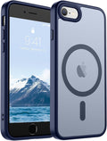 SUPFINE Magnetic for iPhone SE Case 2022 (3rd)/2020 (2nd), iPhone 8 Case (Compatible with MagSafe) (Military Grade Drop Protection) Slim Translucent Matte Phone Case,Navy Blue