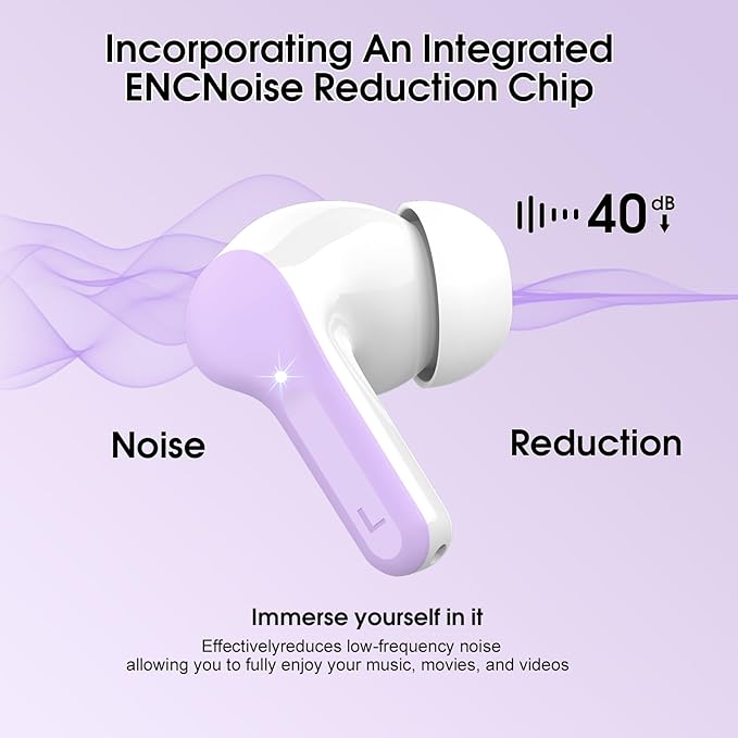 Wireless Earbuds, Bluetooth 5.4 Headphones HiFi Stereo, Bluetooth Earbuds with ENC Noise Cancelling Mic, IP7 Waterproof in Ear Earphones, 48H, LED Display Ear buds for Pad Workout Sports, Purple