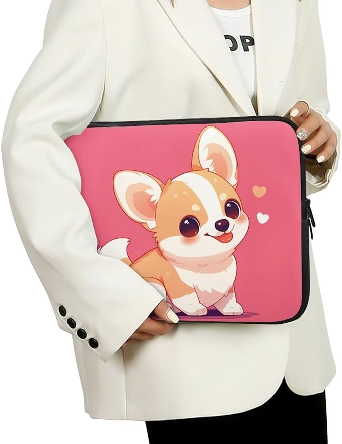 Cute Corgi Laptop Sleeve for Women Girls 17 Inch Laptop Accessories with Versatile Uses Lap Top Case Portable Computer Sleeve Laptop Pouch Ideal Gifts for Holidays Pink
