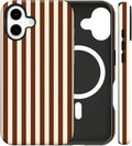 Magnetic for iPhone 16 Case Cute Stripes Phone Case, Shockproof Slim TPU and Hard PC Protective Phone Cover Compatible with MagSafe Designed for Women Girls, Brown