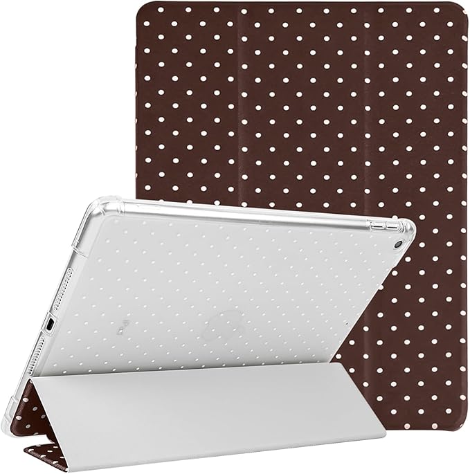 Lovmooful Compatible for iPad 9/8/7 (10.2-Inch,2021/2020/2019 Model,9th/8th/7th Generation) Case with Pencil Holder Cute Polka Dot with Aesthetic Design Soft TPU Trifold Stand Protective-Brown